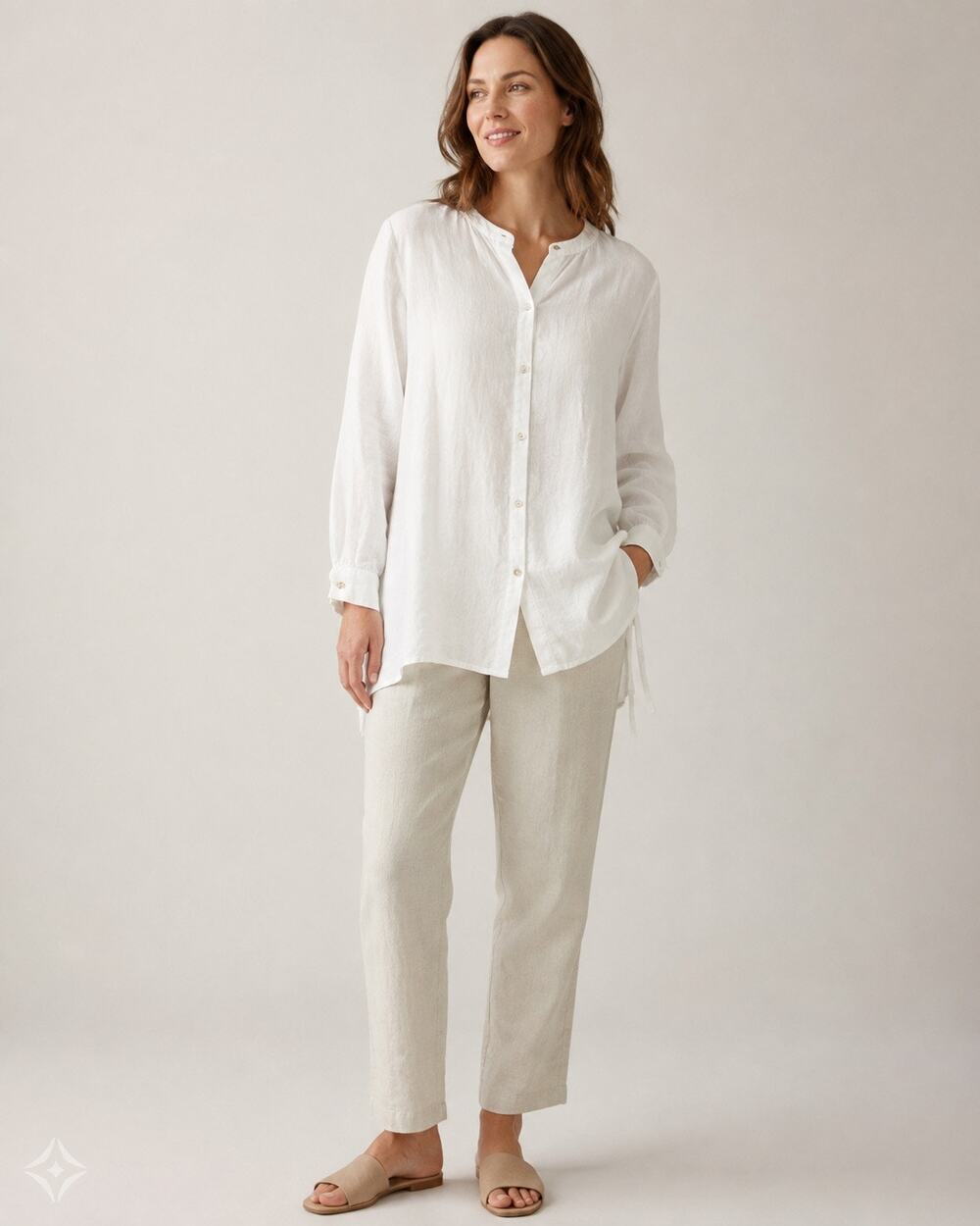 J.Jill Love Linen White Tunic Shirt Tall Button Front Coastal Boho Side Tie